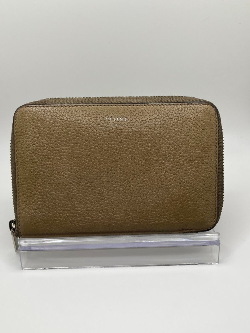 Celine Beige Grained Calfskin Medium Zip Around Wallet